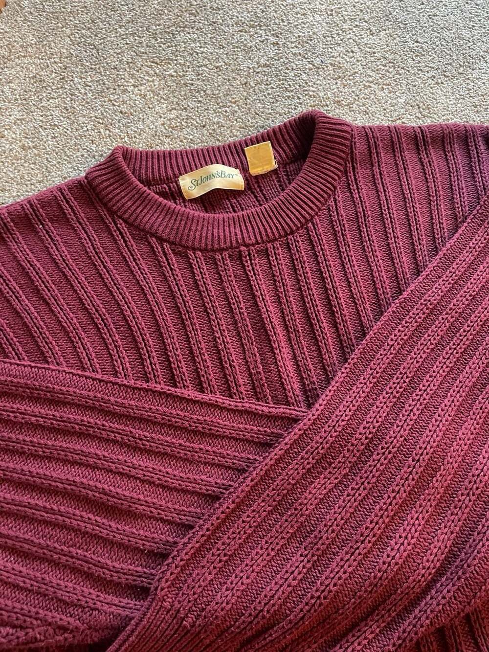 VTG 90s St John's Bay Ribbed Cotton Pullover Sweater Burgundy Size Large